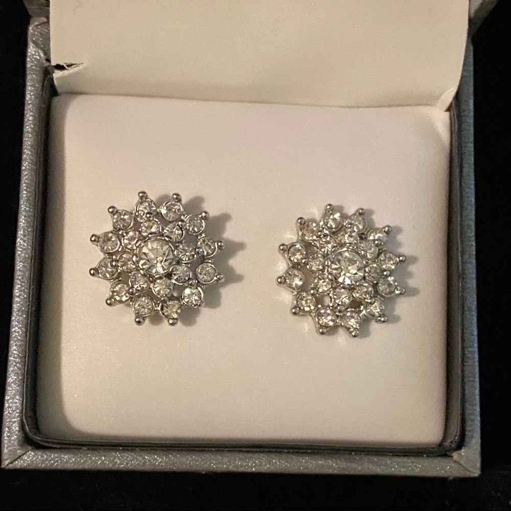 Sterling Silver Cubic Zirconia Sunburst Earrings